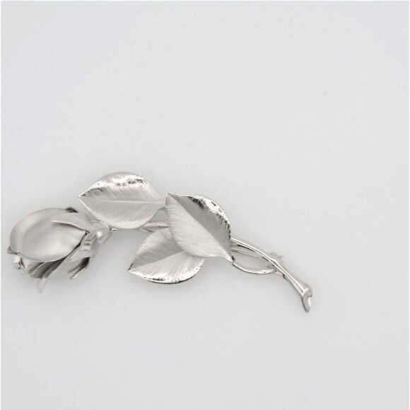 Vintage Sterling Silver Brooch Pin Rose Flower Floral 3.5" - Picture 2 of 5